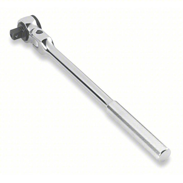 Hand Ratchet: Round, Reversing, 17 in Overall Lg, Chrome, 5° Min Arc Swing, 1/2 in Drive Size