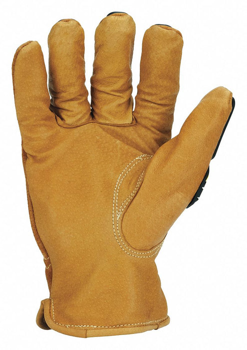 Leather Gloves: L ( 9 ), Pigskin, Drivers Glove, ANSI Cut Level A5, Full, HPPE, Brown, 1 PR