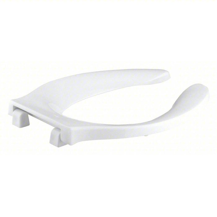 Toilet Seat: White, Plastic, External Check Hinge, 1 3/16 in Seat Ht, 18 3/4 in Bolt to Seat Front