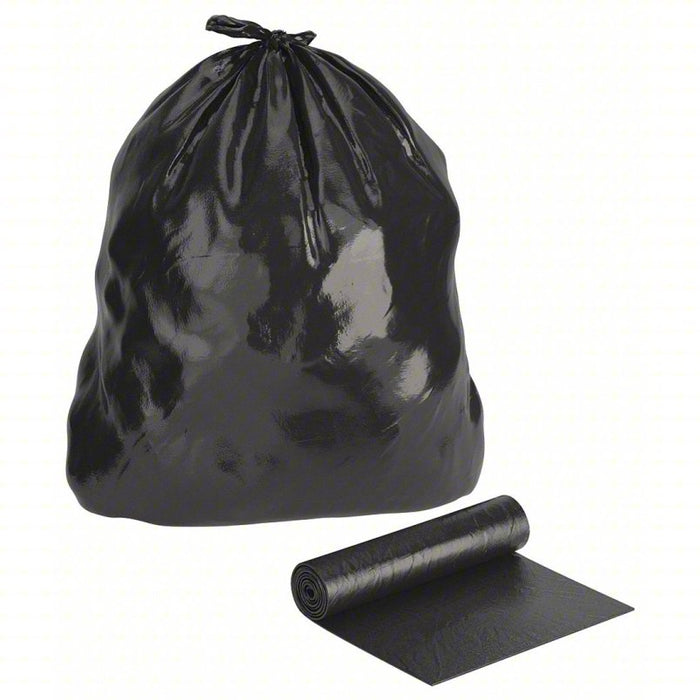 Recycled Trash Bags: 56 gal Capacity, 42 1/2 in Wd, 48 in Ht, 1.5 mil Thick, Black, 100 PK