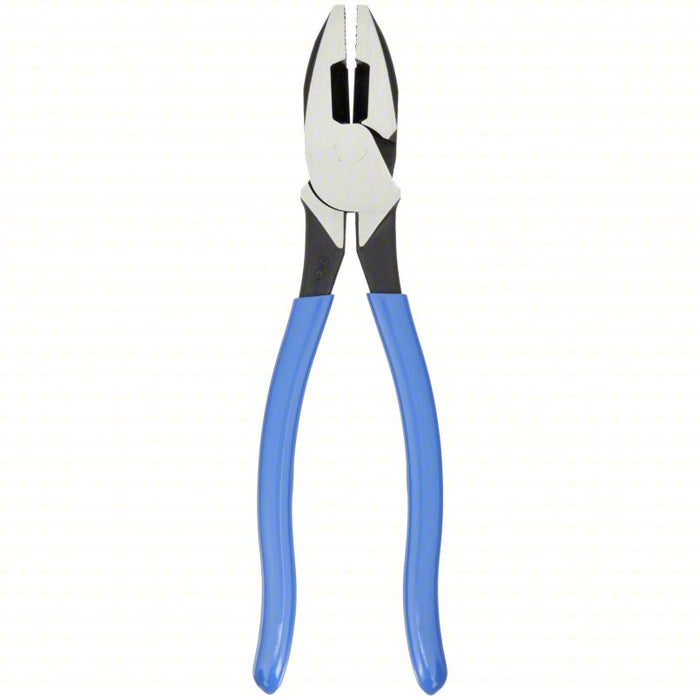 Linemans Plier: Flat, 9 3/8 in Overall Lg, 1 5/8 in Jaw Lg, 1 1/4 in Jaw Wd, 5/8 in Jaw Thick, Blue