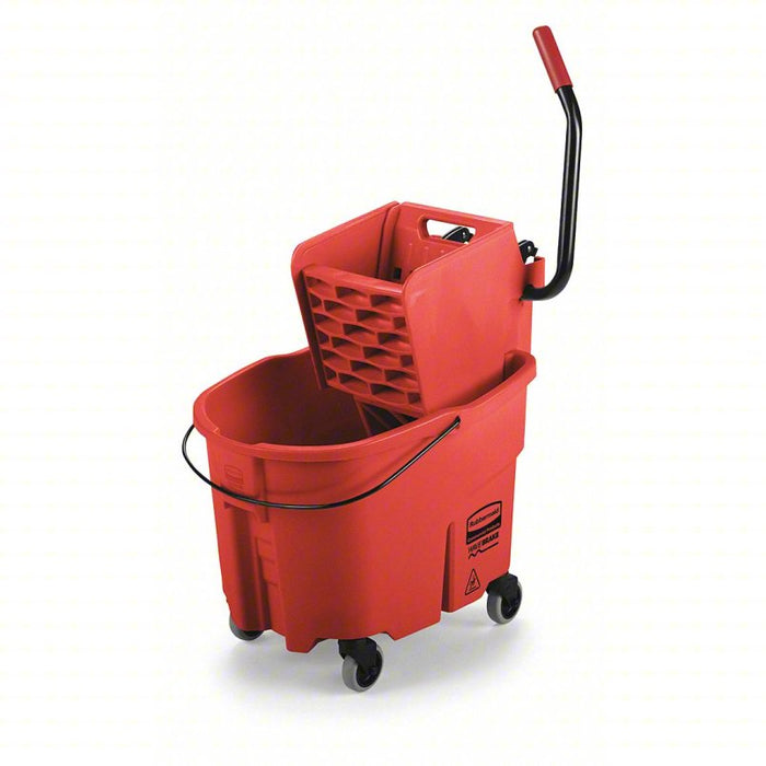 Mop Bucket and Wringer: Side Press, 8 3/4 gal Capacity, Plastic, Red