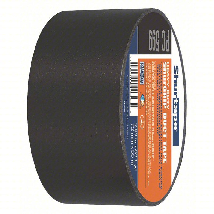 Duct Tape: PC 599, Std Duty, 2 13/16 in x 60 yd, Black, Pack Qty: 1