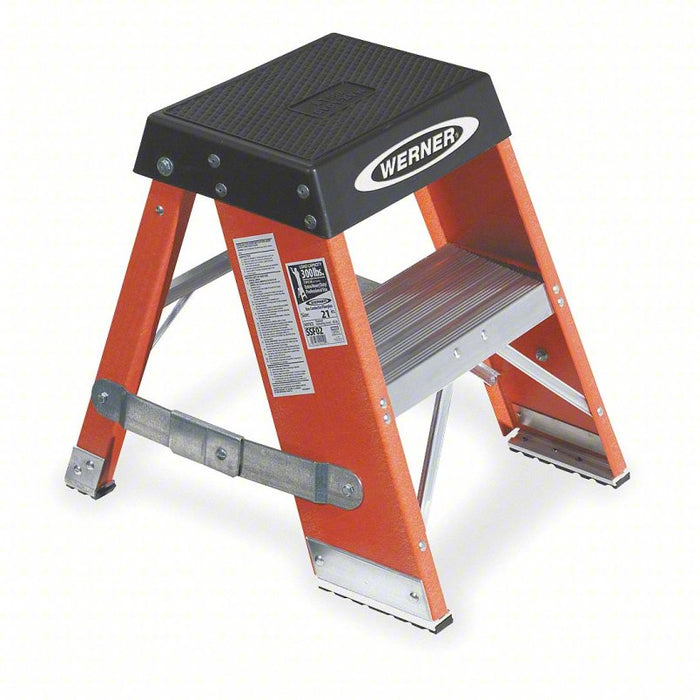 Step Stand: 2 Steps, 20 in Top Step Ht, 17 in Bottom Wd, 375 lb Load Capacity