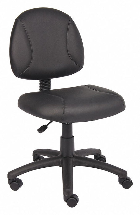 Office Chair: Black, Leather Material, 14 1/2 in Back Ht, 19 1/2 in Seat Wd