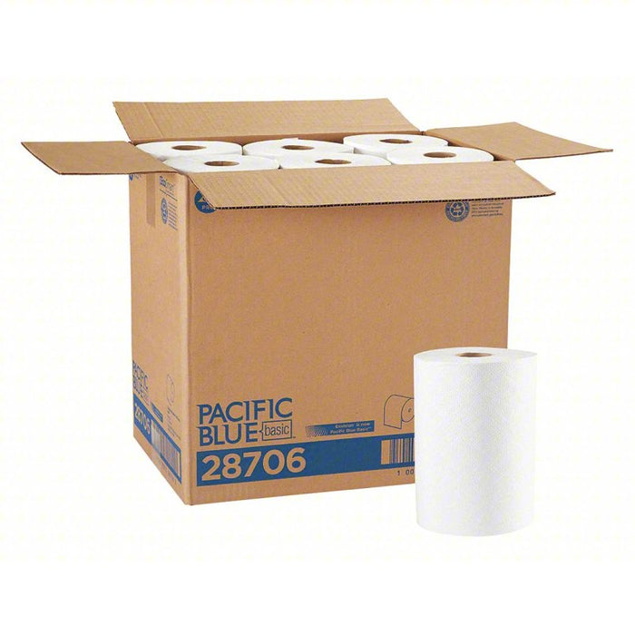 Paper Towel Roll: White, 7 7/8 in Roll Wd, 350 ft Roll Lg, 2 in Core Dia., 12 PK