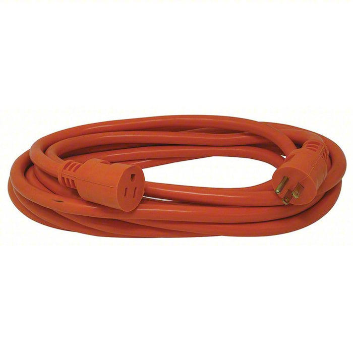Extension Cord: 50 ft Cord Lg, 14 AWG Wire Size, 14/3, STW, NEMA 5-15P, Orange, 1 Outlets