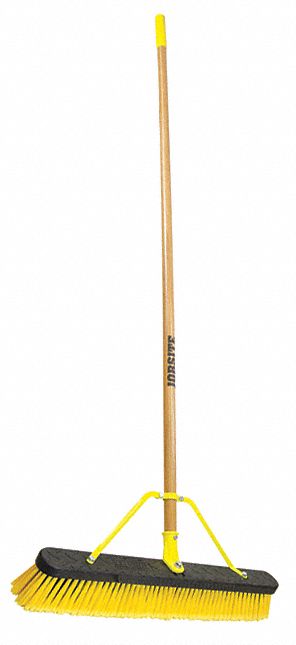 Push Broom: 24 in Sweep Face, Soft/Stiff Combo, Synthetic, Yellow Bristle, 60 in Handle Lg