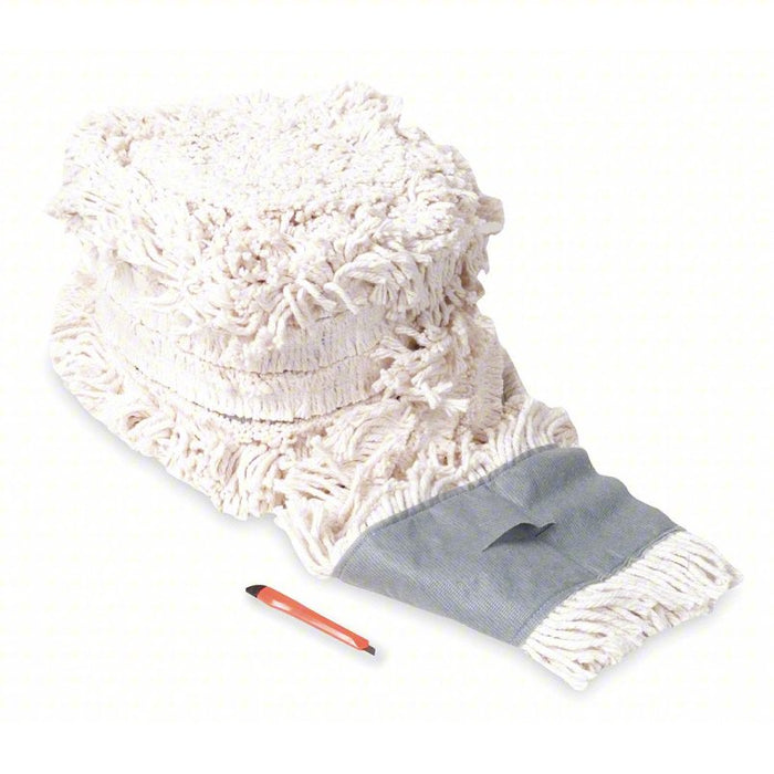 Dust Mop: Tabs/Pockets, Cotton, 480 in Wd, 5 in Dp, Natural, Slide On, Disposable