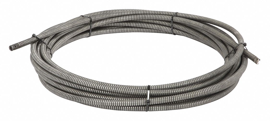 Drain Cleaning Cable: 5/8 in Dia., 100 ft Lg., Heavy-Duty Wind, Coupling, 6 in Max. Pipe Dia.