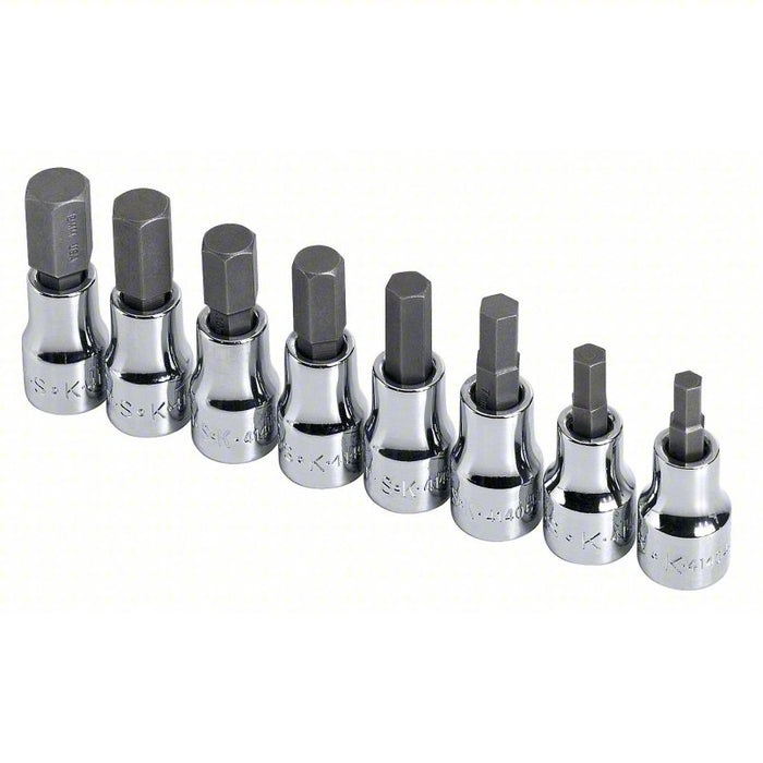 Socket Bit Set: 3/8 in Drive Size, 8 Pieces, 5 mm to 12 mm Range of Tip Sizes
