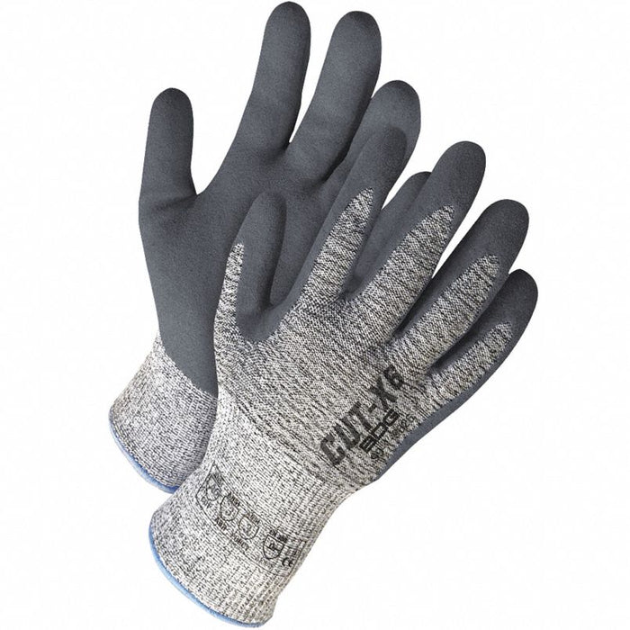 Coated Gloves: 2XL ( 11 ), ANSI Cut Level A6, Palm, Nitrile, HPPE ( 13 ga ), Sandy, Gray, 1 PR