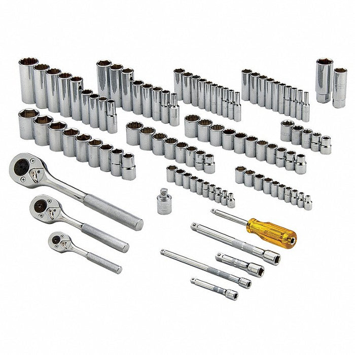 Socket Wrench Set: 1/4 in_3/8 in_1/2 in Drive Size, 101 Pieces, (19) 12-Point/(31) 6-Point