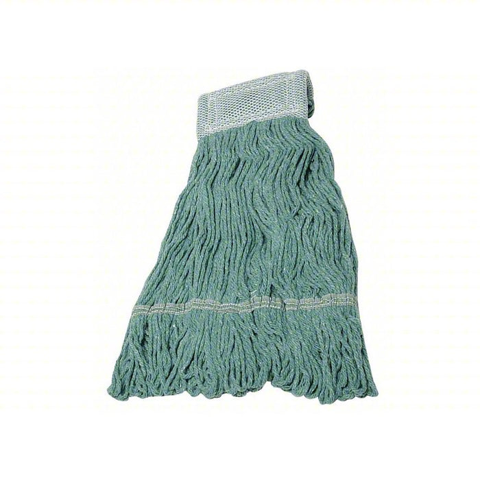 Wet Mop: String Mop, Clamp-On/Slide-On Connection, Launderable, 24 oz Dry Wt, Green