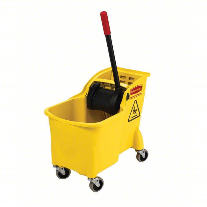 Mop Bucket and Wringer: Reverse Press, 7 3/4 gal Capacity, Plastic