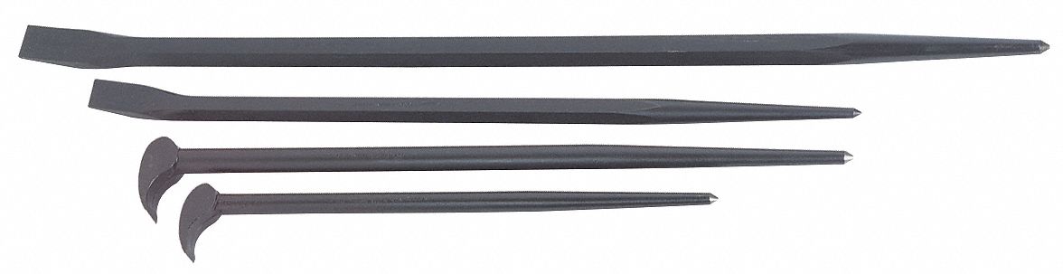 Pry Bar Set: Chisel End, 12 in_16 in_18 in_24 in Overall Lg, 12 in_16 in_18 in_24 in Bar Wd
