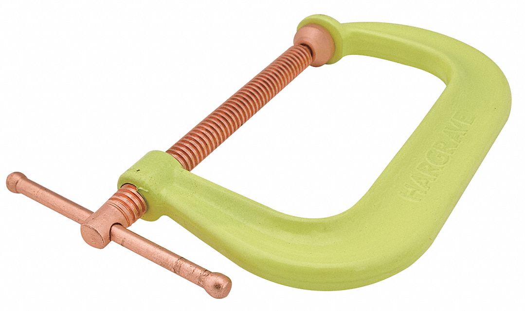 Spatter Resistant C-Clamp: High Vis, Extra Heavy Duty, V-Grooved, Swivel, Sliding T Handle