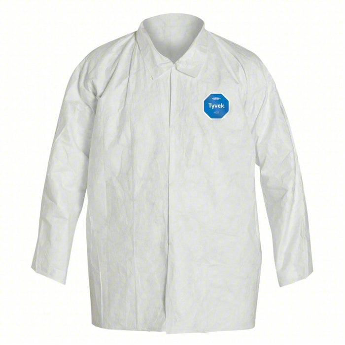 Disposable Shirt: High Density Polyethylene, Medium Duty, Serged Seam, White, L, 50 PK