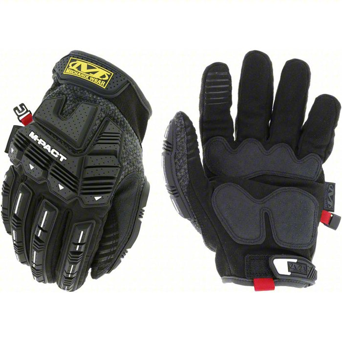 Mechanics Gloves: L, Synthetic Leather, Hook-and-Loop Cuff, ANSI Impact Level 2, 1 PR
