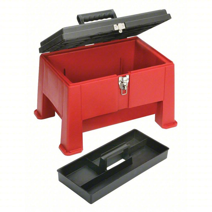 Tool Box: 20 in Overall Wd, 14 in Overall Dp, 12 1/2 in Overall Ht, Padlockable, Black/Red