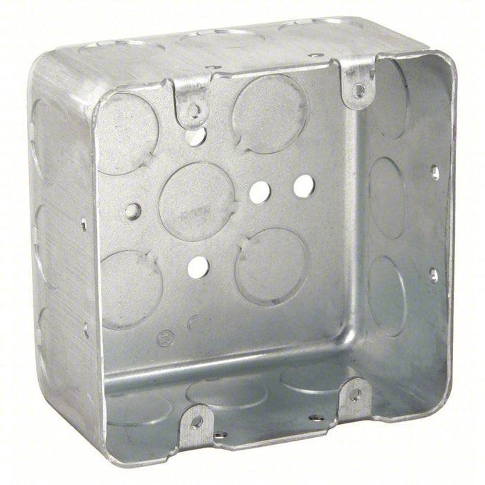 Electrical Box: Galvanized Steel, 2 1/8 in Nominal Dp, 4 in Nominal Wd, 4 in Nominal Lg, 2 Gangs