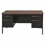 Office Desk: Particle Board, Black/Mahogany, 2 Pedestals, 4 Drawers, 60 in Overall Wd