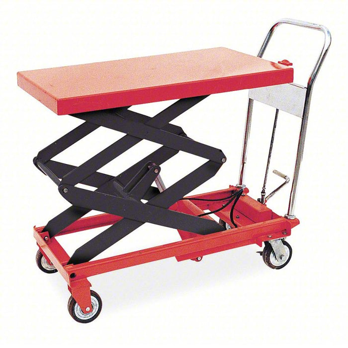 Manual Mobile Scissor-Lift Table: 800 lb Load Capacity, 35 1/2 in x 20 in Platform, Steel