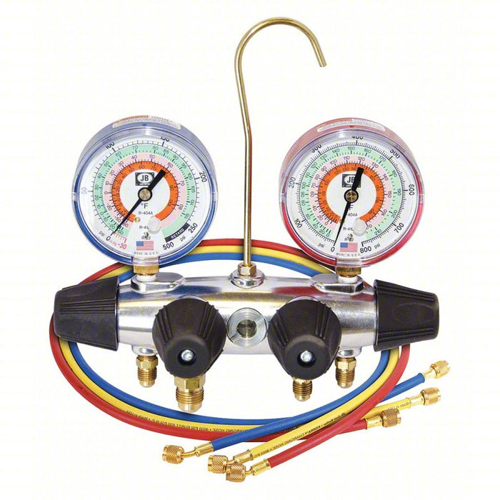 Manifold Gauge: Manifold Gauge, 4 Valves, R-22/R-404A/R-410A, 4 Hoses