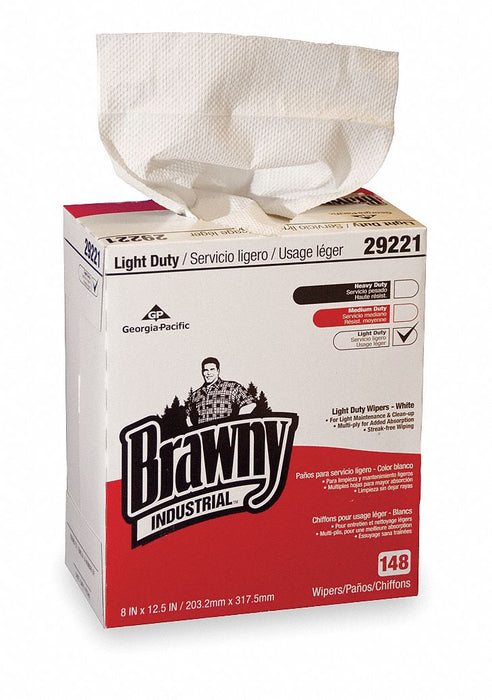 Dry Wipe: Dispenser Box, Light Absorbency, Fair Wet Strength, White, 20 PK