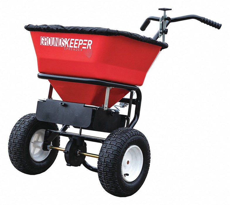 Broadcast Spreader: 100 lb Capacity, Pneumatic, Fixed T, Spinner, Manual Lever