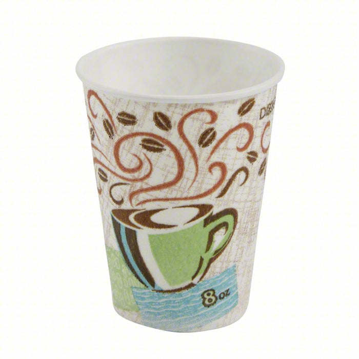 Disposable Hot Cup: 8 oz Capacity, White, Paper, Unwrapped, Coffee Haze, 1,000 PK