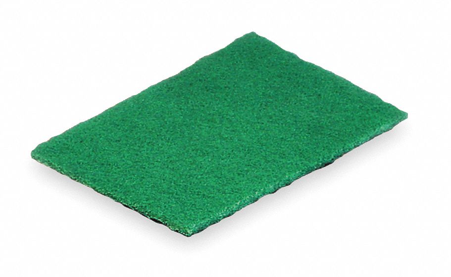 Scouring Pad: Polyester, 9 in Lg, 6 in Wd, 1/4 in Ht, Green, 20 PK