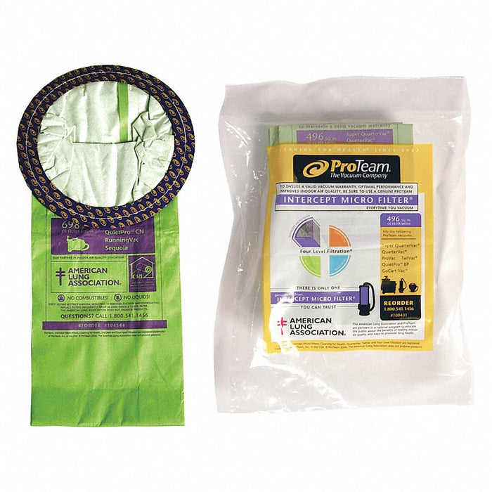 Vacuum Bag: Fits ProTeam Vacuum Brand, Dry, Paper, For Backpack Vacuum Vacuum Type, 10 PK