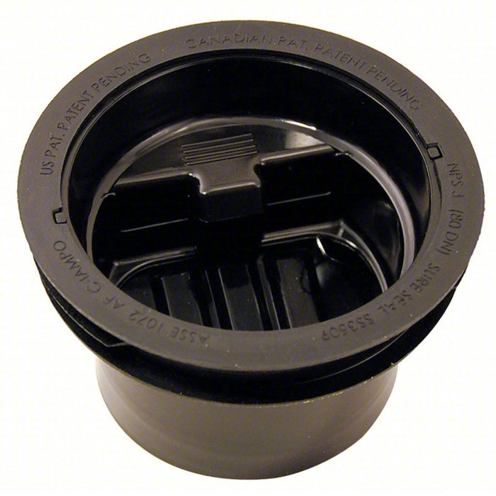 Trap Seal: 3 3/4 in Overall Dia, 16 1/4 in Overall Wd, 11 1/4 in Overall Lg, Black, Round