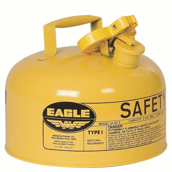 Type I Safety Can: For Diesel, Galvanized Steel, Yellow, 11 1/4 in Outside Dia., 9 1/2 in Ht