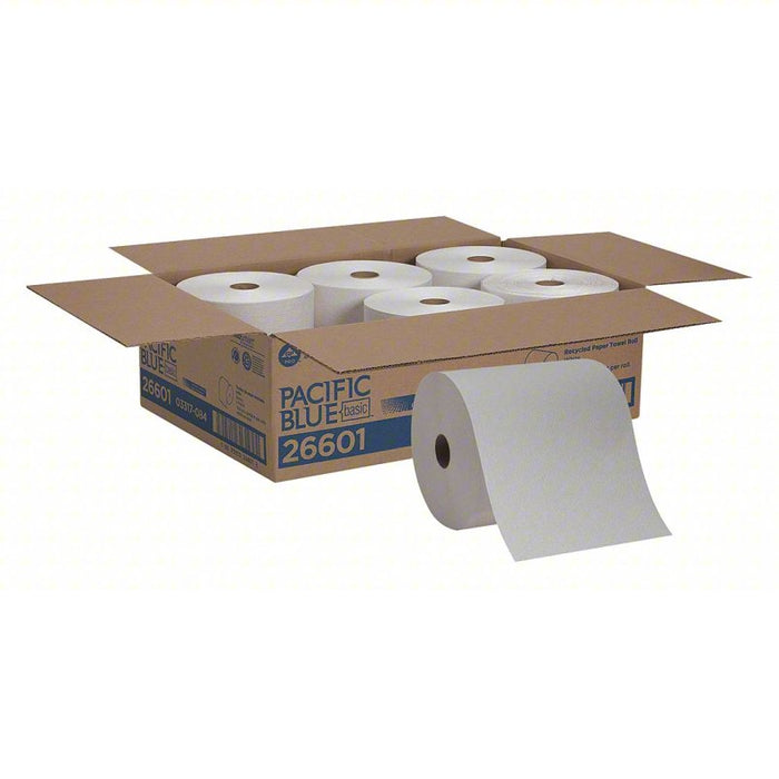 Paper Towel Roll: White, 7 7/8 in Roll Wd, 800 ft Roll Lg, Continuous Sheet Lg, 6 PK