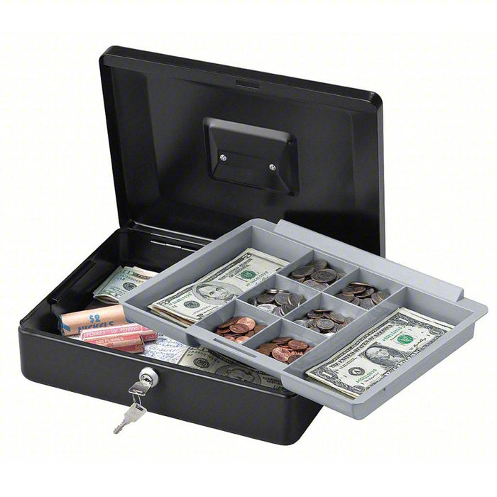 Cash Box: Steel, 2 Compartments, Key Lock Lock
