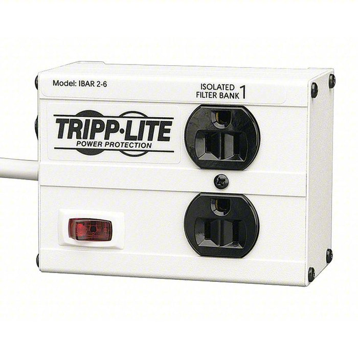 Isolated Filter Surge Protector Outlet Strip, 2 Total Number of Outlets, White, 6 ft