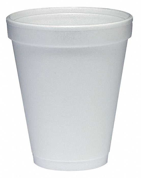 Disposable Hot Cup: 10 oz Capacity, White, Foam, Unwrapped, Patternless, 1,000 PK