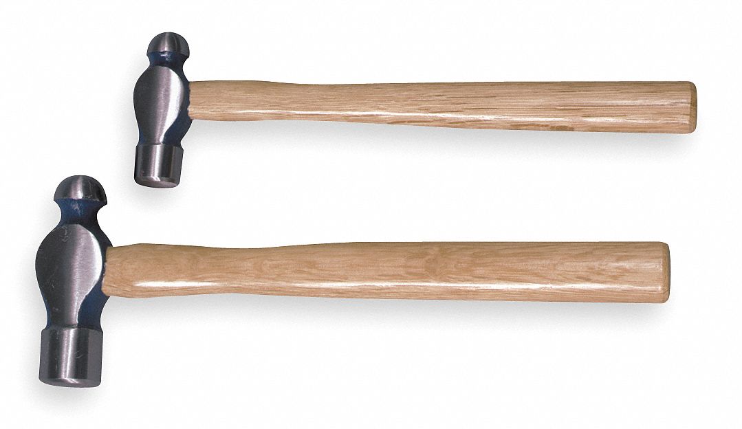 Ball Pein Hammer Set: Wood, 340 g_680 g Head Wt, 1 1/16 in_1 3/8 in Face Dia, Plain Grip