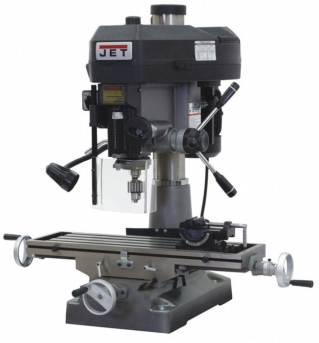 Mill Drill Machine: R8, 15 7/8 in Swing, 1 Phase, 120/240V, 1 1/4 in Drilling Capacity Steel, R8