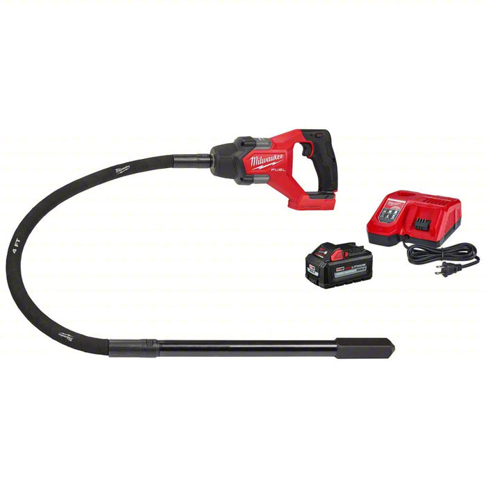 Concrete Vibrator Kit: Handheld, 18V DC, 4 ft Lg, 1 in Dia, 4 in Radius, Brushless Motor