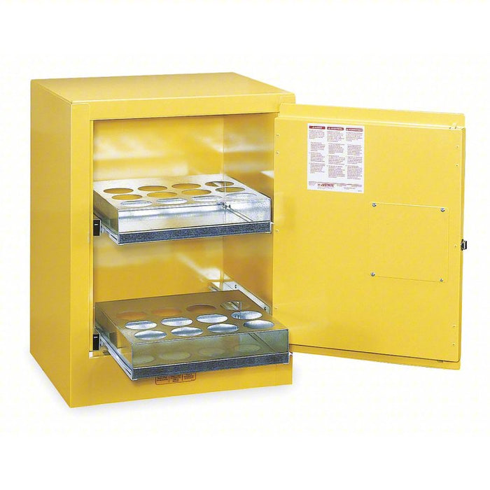 Flammables Safety Cabinet: Countertop, Aerosols, 24 Aerosol Cans, 0 Drum Capacity, Yellow, 1 Shelves