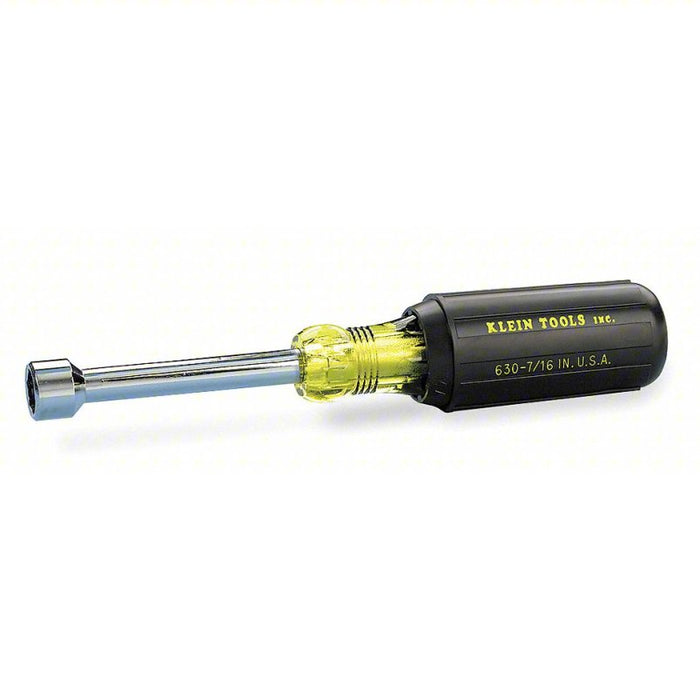 Hollow Round Shank Nut Driver: 7/16 in Tip Size, 7 1/4 in Overall Lg, 3 in Shank Lg, SAE