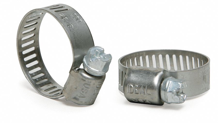Worm Gear Hose Clamp: 301 Stainless Steel, Perforated Band, 5/16 in – 7/8 in Clamping Dia, 10 PK
