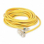 Lighted Extension Cord: 100 ft Cord Lg, 10 AWG Wire Size, 10/3, SJTW, NEMA 5-15P, Yellow
