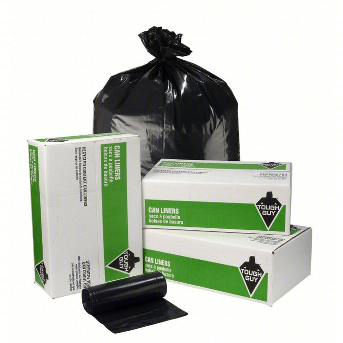Recycled Plastic Trash Bags: 38 in Wd, 58 in Ht, 1.5 mil Thick, Clear, 100 PK