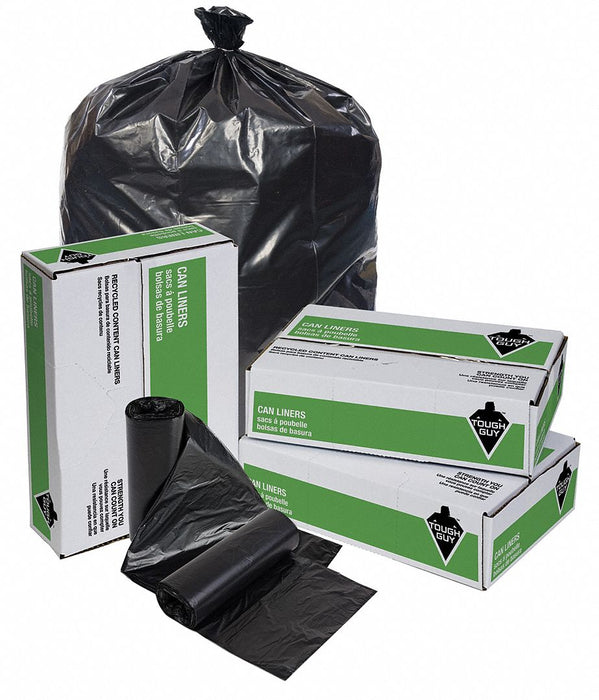 Recycled Trash Bags: 16 gal Capacity, 24 in Wd, 32 in Ht, 0.9 mil Thick, Black, 250 PK