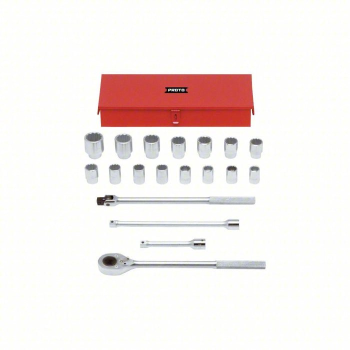Socket Set: 3/4 in Drive Size, 19 Pieces, 7/8 in to 1 3/4 in Socket Size Range, (15) 12-Point