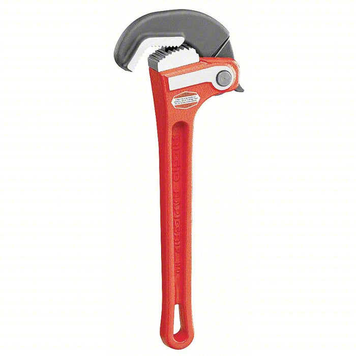 Heavy-Duty Pipe Wrench: Cast Iron, 2 in Jaw Capacity, Serrated, 14 in Overall Lg, I-Beam